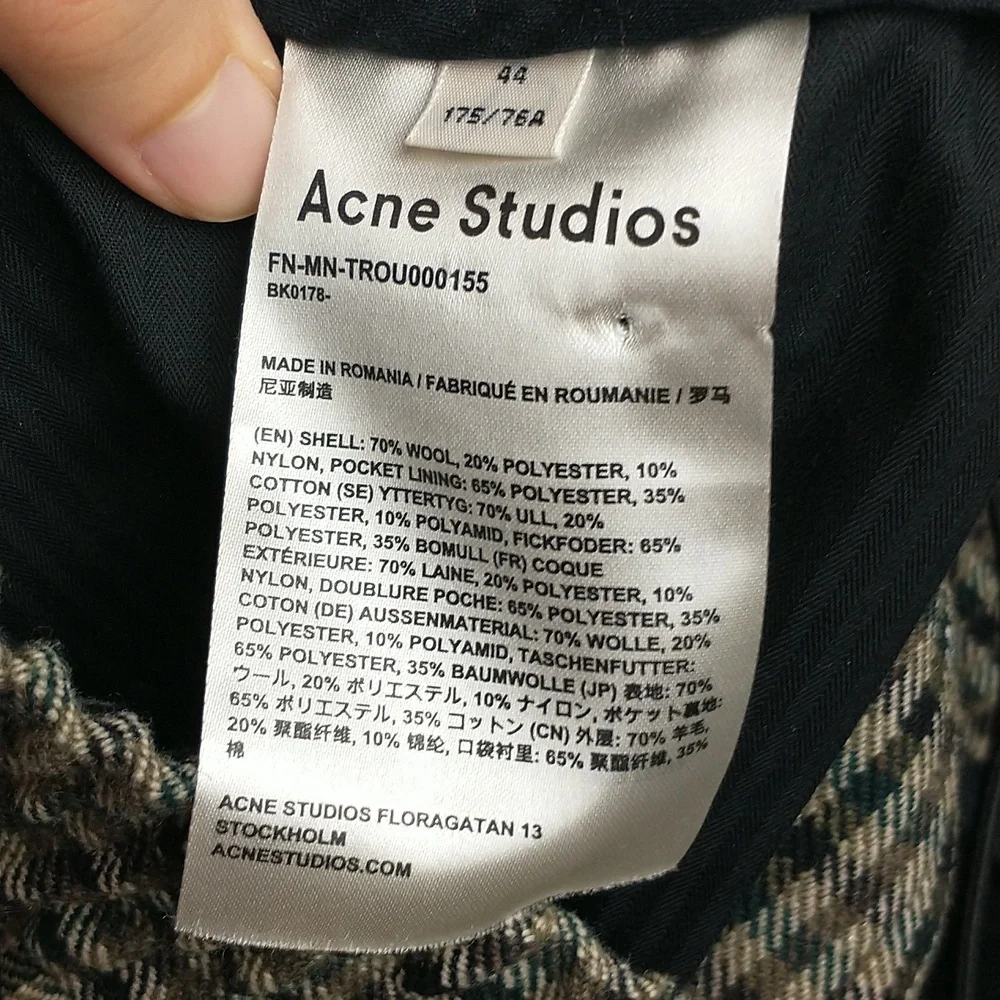 Acne Studios Wool Trousers Mens 44 XS Plaid Brown Black Check Tweed